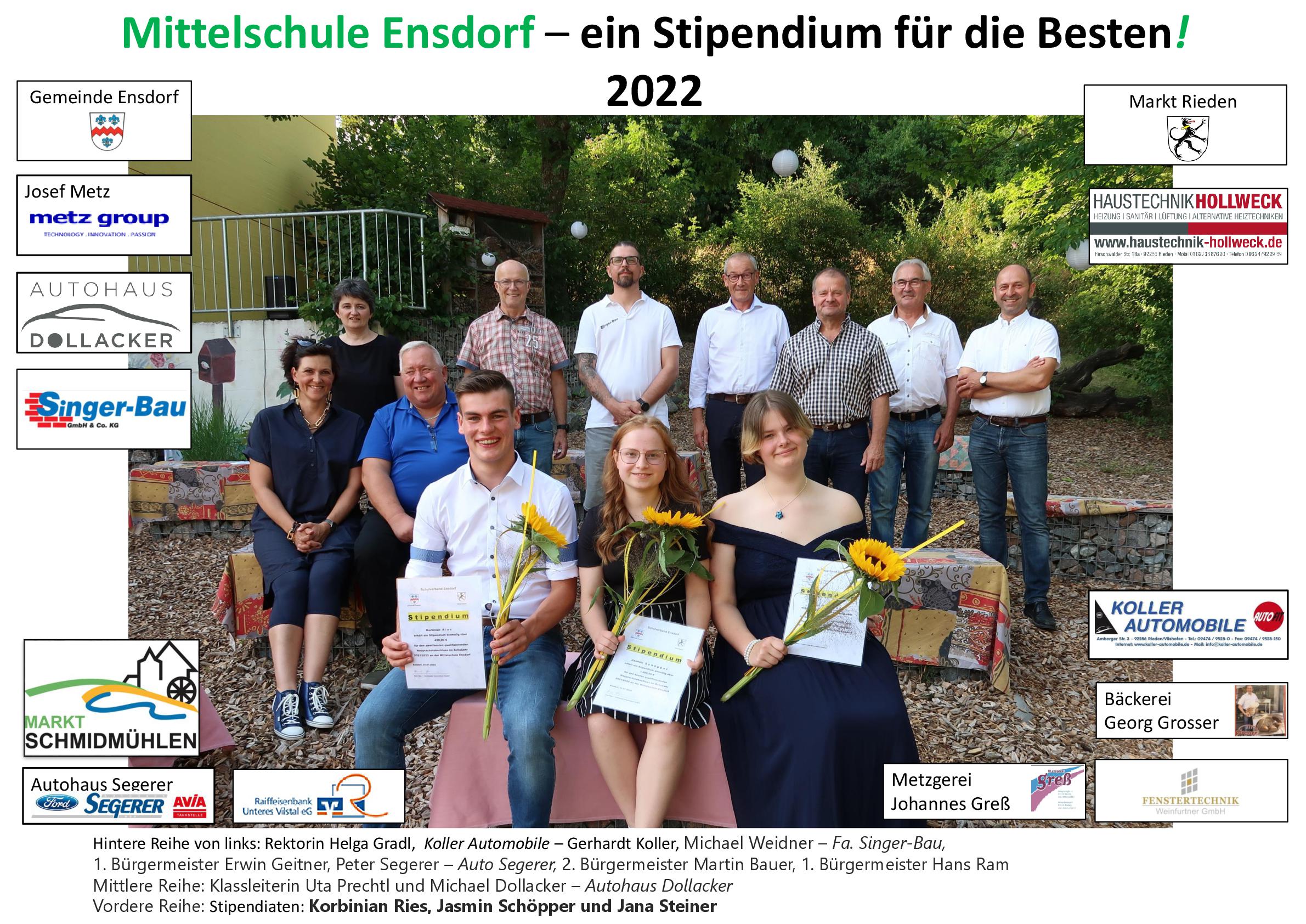 Stipendium Mittelschule Ensdorf 2022 SingerBau Massivhaus GmbH